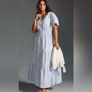 Anthropologie Blue and White Striped Maxi Dress